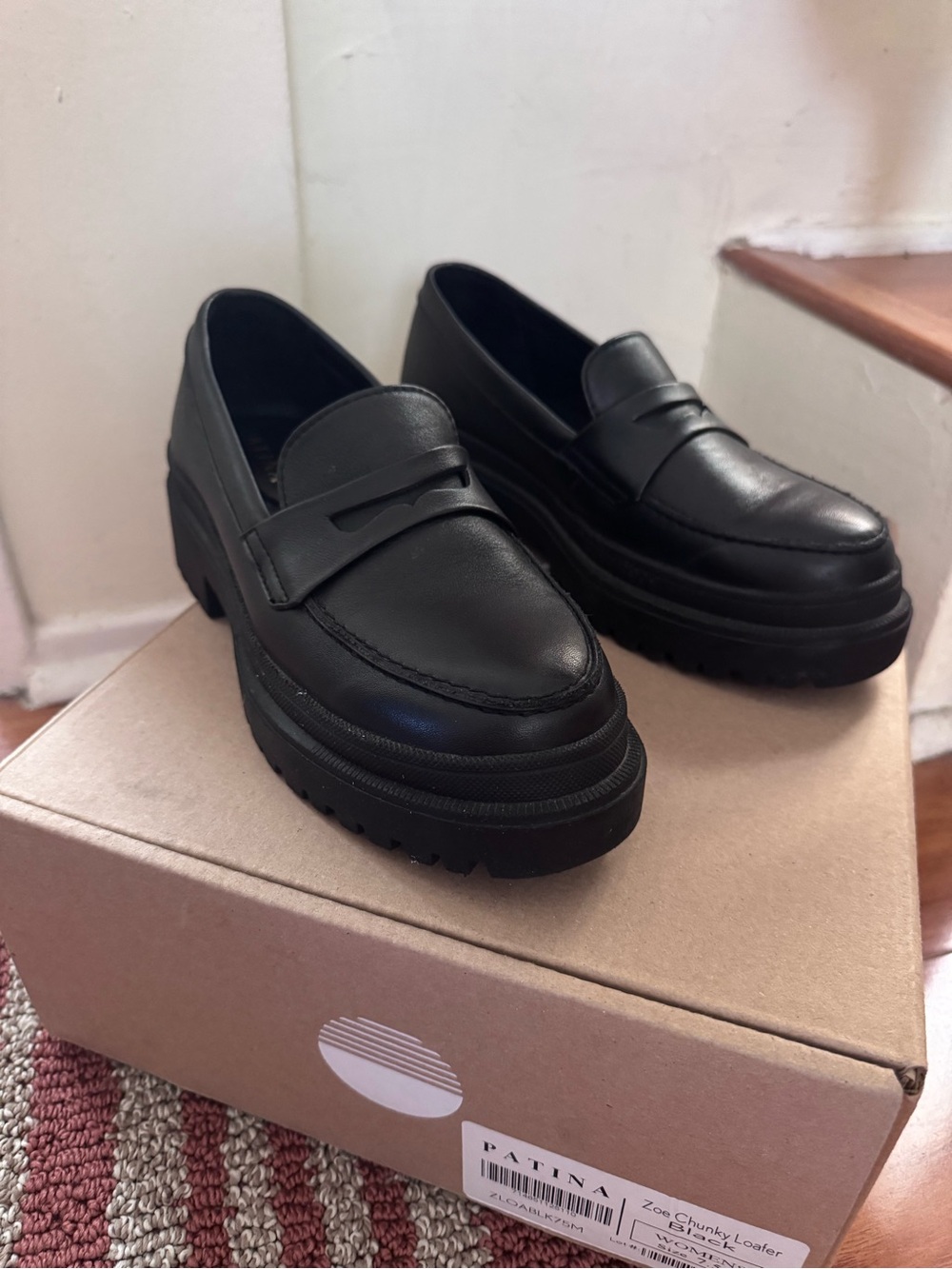 Portland Leather Patina Zoe Chunky Black Leather Penny Loafers - 7.5